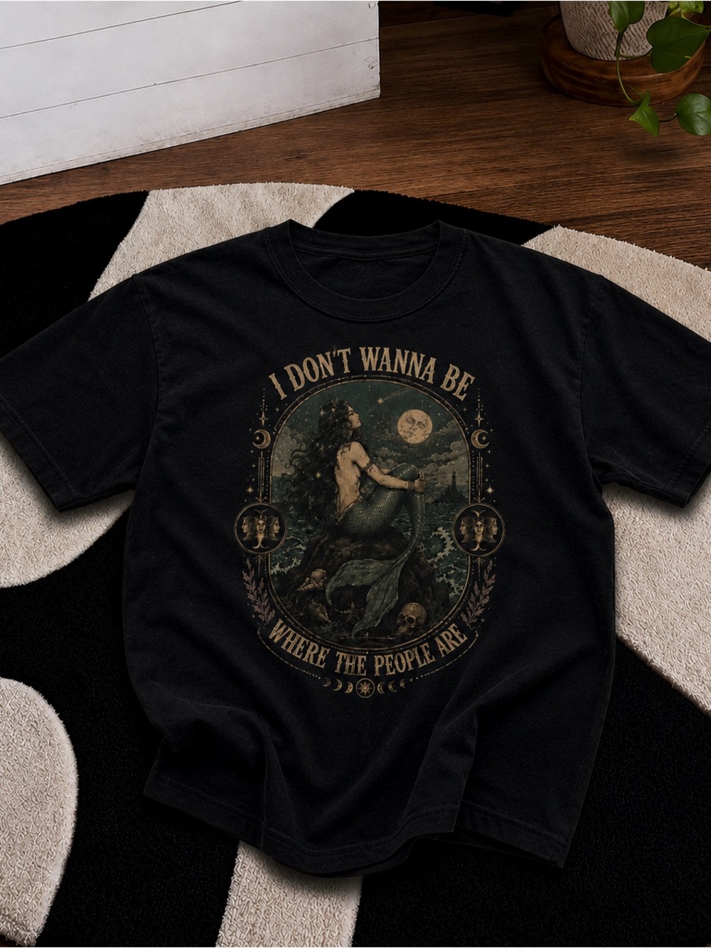 Mermaid Gothic Shirt, Fantasy Graphic Tee with Illustration - Black Unisex